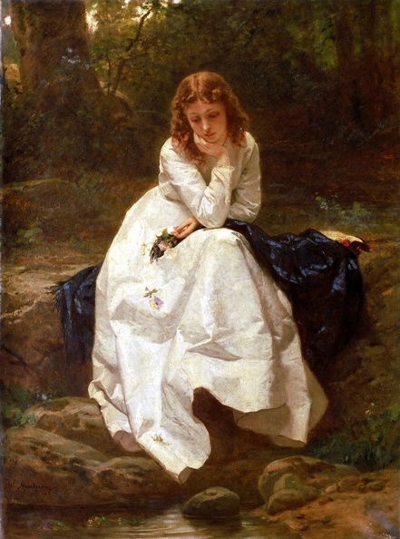 AMBERG WILHELM YOUNG WOMAN SEATED BY STREAM PHIL