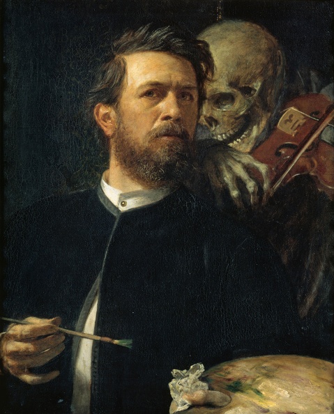 BOCKLIN ARNOLD SELFPRT WITH DEATH PLAYING FIDDLE 1872