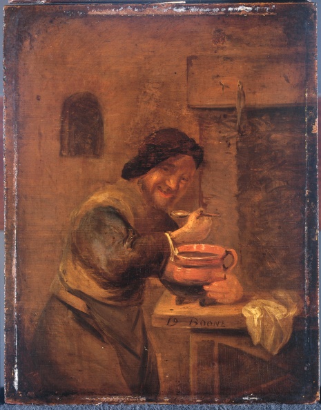 BOONE DANIEL SMILING FARMER EATS SPOON FROM POT 1698 RIJK