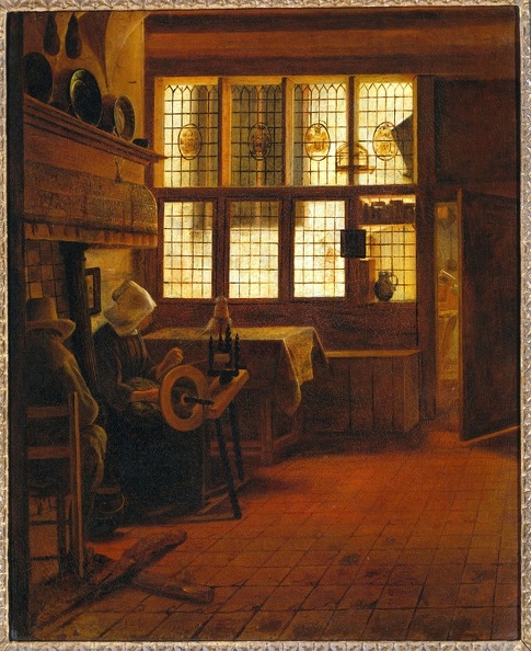 BOURSSE ESAIAS INTERIOR WOMAN AT SPINNING WHEEL 1661 RIJK