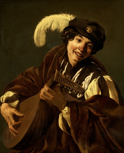 BRUGGHEN HENDRICK TER BOY PLAYING LUTE HEARING ONE OF SERIES OF FIVE SENSES STOCK
