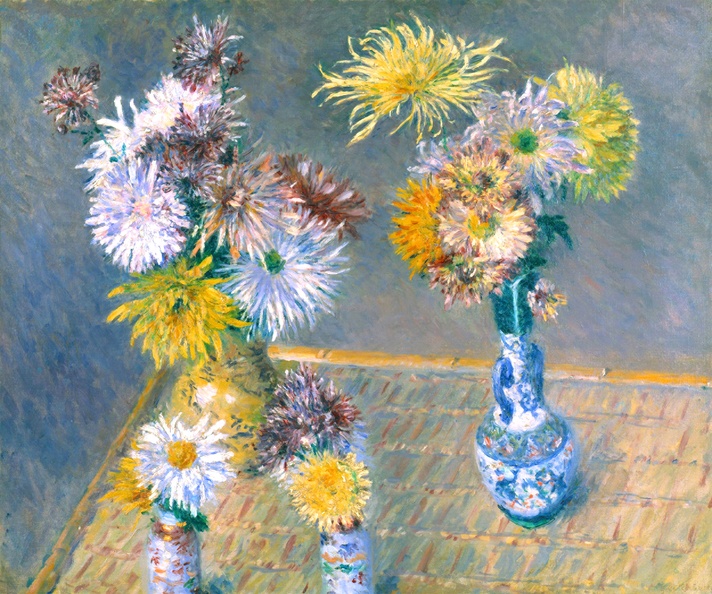 CAILLEBOTTE GUSTAVE FOUR VASES OF CHRYSANTHEMUMS 1893