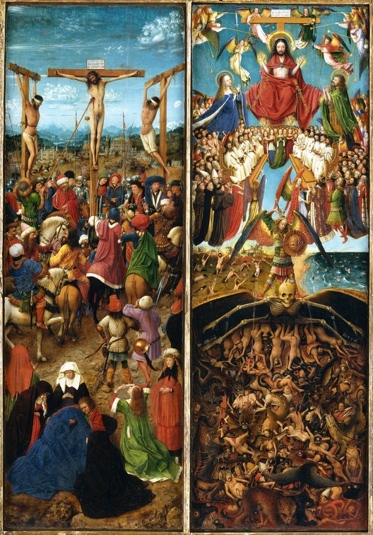 EYCK JAN VAN TRIPTYCH OF MARY AND CHILD SST. MICHAEL AND CATHERINE CRUCIFIXION AND LAST JUDGMENT C1422