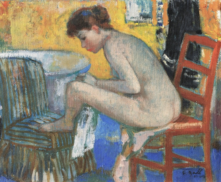 GALL FRANCOIS EUGENE ON RED CHAIR WITH BATHROBE