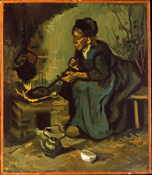 GOGH VINCENT VAN PEASANT WOMAN COOKING BY FIREPLACE 1885