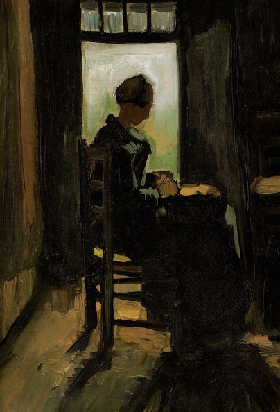 GOGH VINCENT VAN WOMAN SEATED BEFORE OPEN DOOR PEELING POTATOES 1885