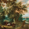 GOVAERTS ABRAHAM WOODED LANDSCAPE WITH SHEPHERDS AND IR FLOCK