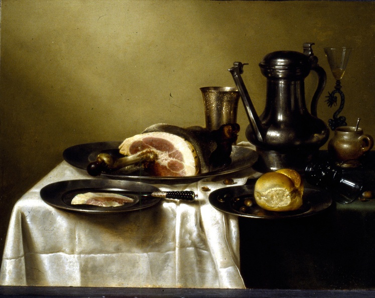 HEDA WILLEM CLAESZ STILLIFE LAID TABLE HAM AND ROLL CLEVE