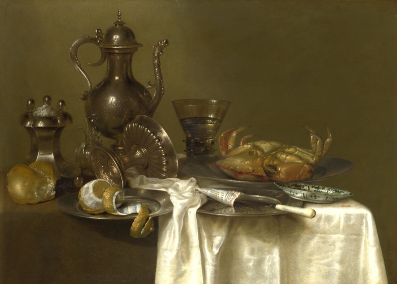 HEDA WILLEM CLAESZ STILLIFE PEWTER AND SILVER VESSELS AND CRAB 1633 LO NG