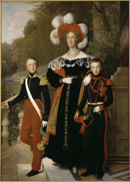 HERSENT LOUIS PRT OF QUEEN MARIE AMELIE WITH HER YOUNGEST SONS DUKES OF MONTPENSIER AND AUMALE 1835 VERSAILLES