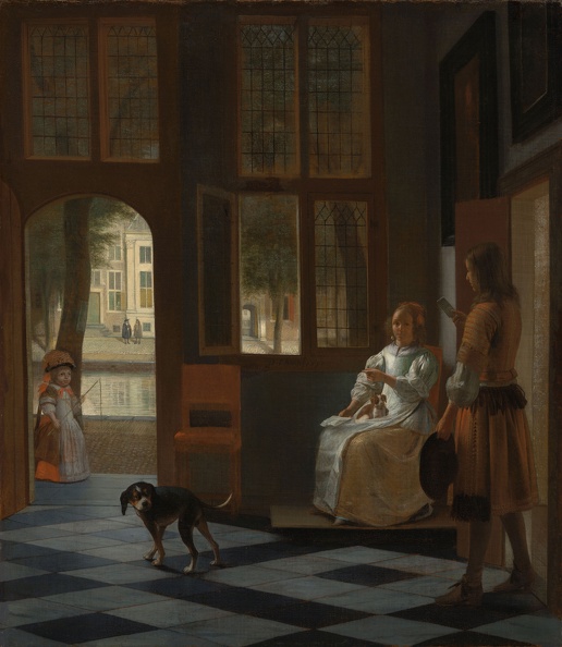 HOOCH PIETER DE MAN HANDING LETTER TO WOMAN IN ENTRANCE HALL OF HOUSE 1670 RIJK