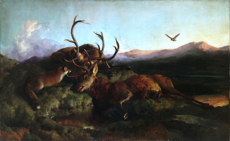 LANDSEER EDWIN HENRY MORNING TWO DEAD STAGS AND FO PHIL