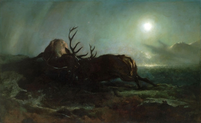 LANDSEER EDWIN HENRY NIGHT TWO STAGS BATTLING BY MOONLIGHT PHIL