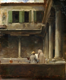 LEIGHTON FREDERIC ARTIST SKETCHING IN CLOISTER OF S GREGORIO VENICE LO NG