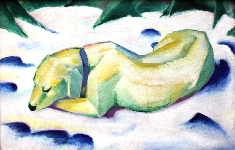 MARC FRANZ LYING DOG IN SNOW 1911 FRANKFURT