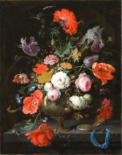 MIGNON ABRAHAM STILLIFE FLOWERS IN VASE AND CLOCK 1679 STEDELIJK