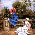 MIRALLES FRANCESCO GALUP TWO LADIES CONVERSING ON TERRACE 1881