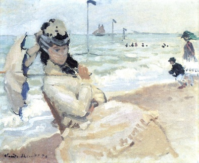 MONET CLAUDE CAMILLE ON BEACH AT TROUVILLE 1870