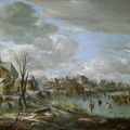 NEER AERT VAN DER FROZEN RIVER NEAR VILLAGE WITH GOLFERS AND SKATERS LO NG