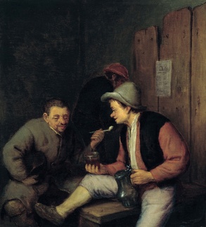 OSTADE ADRIAEN JANSZ VAN PAESANTS SMOKING IN TAVERN 1645 55 TH BO