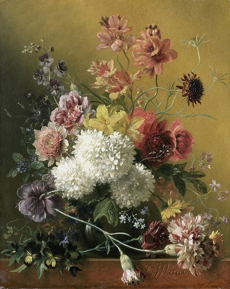 OS GEORGIUS JACOBUS JOHANNES VAN BOUQUET OF FLOWERS IN VASE 1861 RIJK
