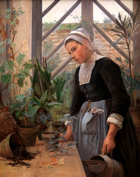 PETERSEN ANNA BRETON GIRL LOOKING STYLE PLANTS IN HOTHOUSE 1884 SMK