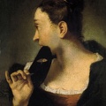 PIAZZETTA GIOVANNI BATTISTA PRT OF YOUNG WOMAN IN PROFILE MASK IN HIS RIGHT HAND 1720 30 TH BO