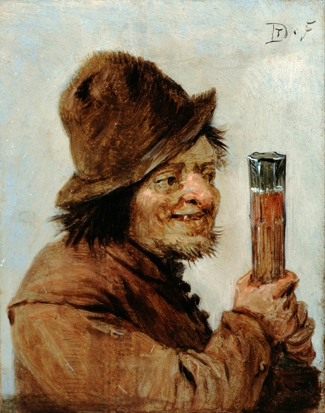 TENIERS DAVID YOUNGER PEASANT HOLDING GLASS 17TH CENTURY DULWICH