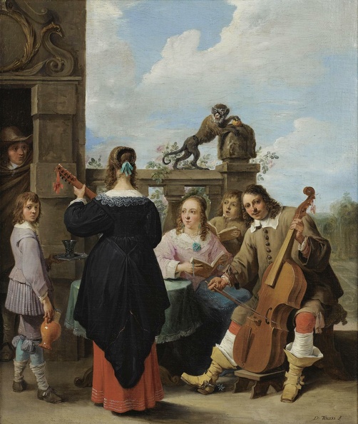 TENIERS DAVID YOUNGER FAMILY CONCERT ON TERRACE PRT SELF OF ARTIST WITH HIS FAMILY 1640 49