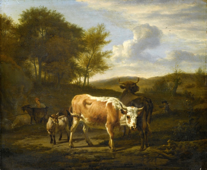 VELDE ESAIAS VAN DE WOODED HILLY LANDSCAPE COWS 1663