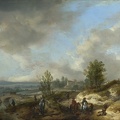 WOUWERMAN PHILIPS DUNE LANDSCAPE RIVER AND MANY FIGURES 1660 LO NG