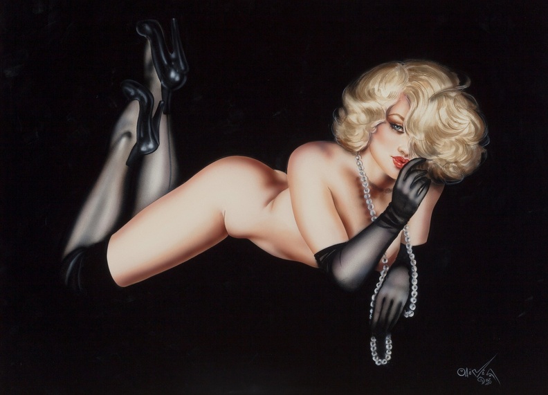  BERARDINIS OLIVIA DE BLONDE PIN UP WITH PEARLS AND BLACK GLOVES 1993 2