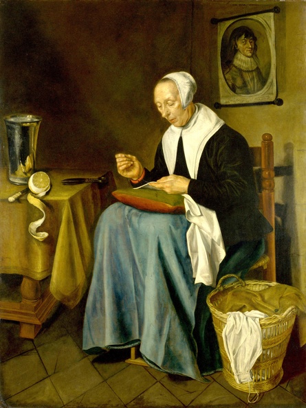 AACK JOHANNES VAN OLD WOMAN SEATED SEWING LO NG