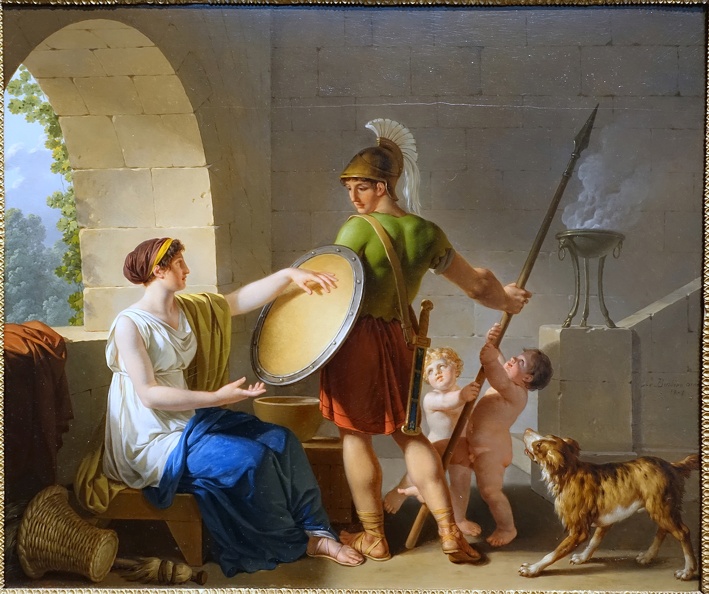 BARBIER JEAN JACQUES FRANCOIS SPARTAN WOMAN GIVING SHIELD TO HER SON 1805 PORTLAND