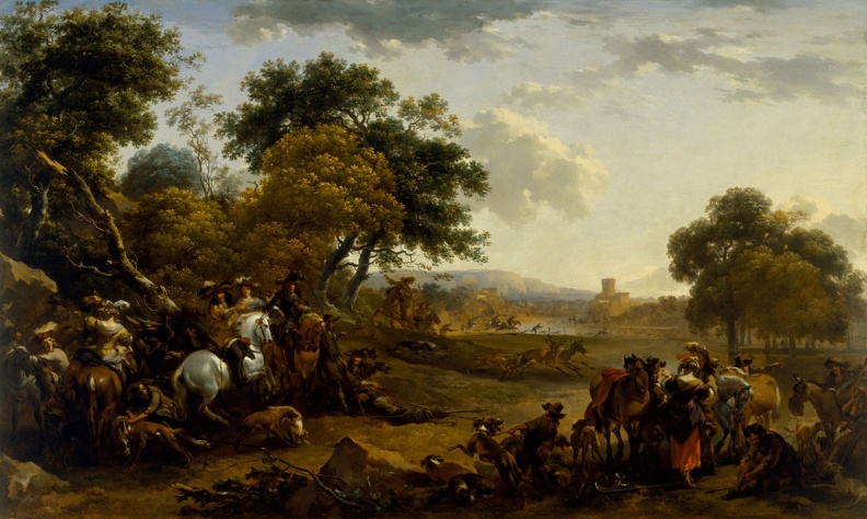 BERCHEM NICOLAES LANDSCAPE WITH HUNTING PARTY 200181 OF FINE ARTS