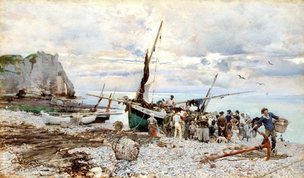 BOLDINI GIOVANNI RETURN OF FISHING BOATS ETRETAT 1879