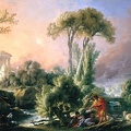 BOUCHER FRANCOIS RIVER LANDSCAPE ANCIENT TEMPLE 1762 TH BO