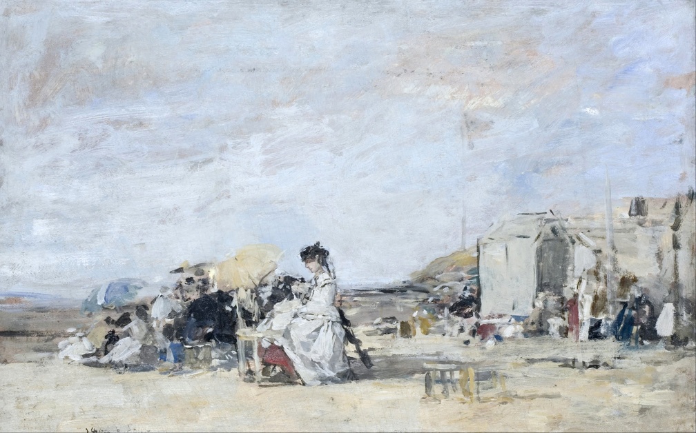 BOUDIN EUGENE LADY IN WHITE ON BEACH AT TROUVILLE 1869