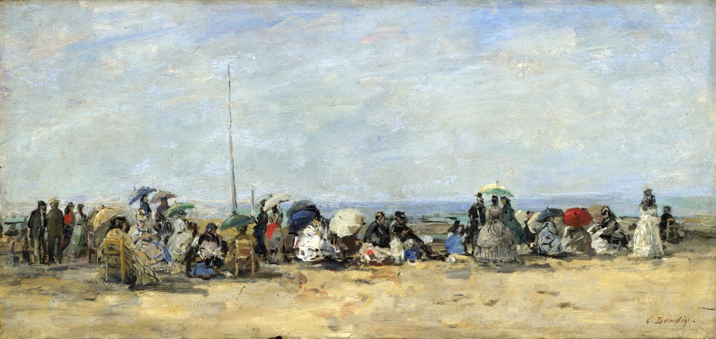 BOUDIN EUGENE ON BEACH TROUVILLE C1860 70 LO NG