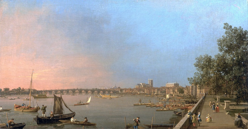 CANAL GIOVANNI ANTONIO THAMES FROM TERRACE OF SOMERSET HOUSE LOOKING TOWARD WESTMINSTER C1750