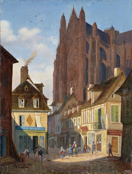 CANELLA GIUSEPPE STREET IN CHARTRES WITH CATHEDRAL IN BACKGROUND