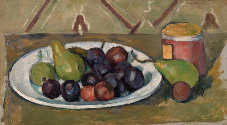 CEZANNE PAUL PLATE WITH FRUIT AND POT OF PRESERVES ASSIETTE AVEC FRUITS ET POT DE CONSERVES BARNES