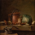 CHARDIN JEAN BAPTISTE SIMEON STILLIFE WITH COPPER POT CABBAGE PESTLE AND STOVE BETWEEN 1732 AND 1740