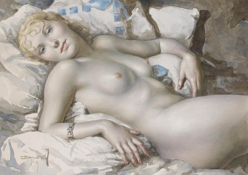 CHISTOVSKIY LEV NUDE BLONDE WOMAN LYING ON BED