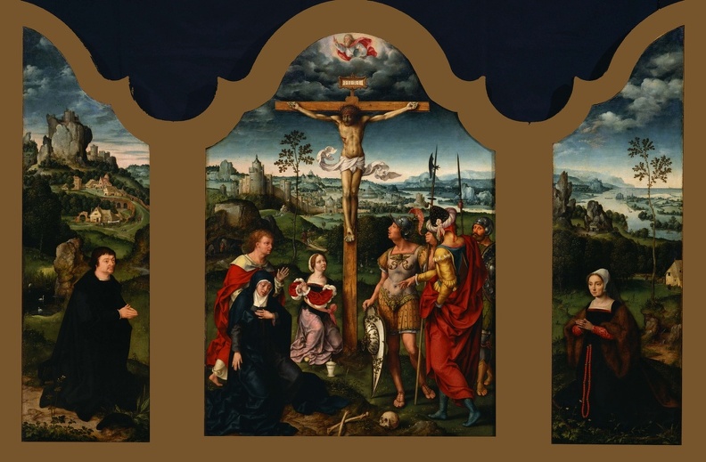 CLEVE JOOS VAN CRUCIFIXION FLANKED KNEELING DONOR AND HIS WIFE TRIPTYCH GOOGLE