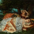 COURBET GUSTAVE PRT OF YOUNG LADIES ON BANK OF SEINE LO NG