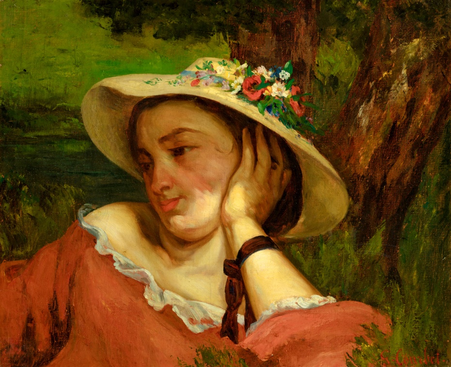 COURBET GUSTAVE GUSTAVE WOMAN WITH FLOWERS ON HER HAT 1857