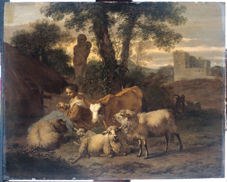 DOES SIMON VAN DER ITALIAN LANDSCAPE WITH SHEPHERDESS AND SCOTT 01 1708 RIJK