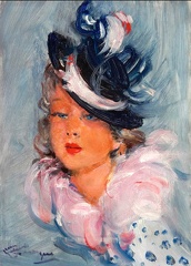 DOMERGUE JEAN GABRIEL ELEGANT LADY IN BOA AND FEATHERS