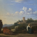 DUJARDIN KAREL WOMAN WITH CATTLE AND SHEEP IN ITALIAN LANDSCAPE LO NG